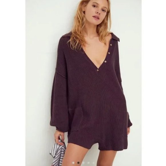 Free People Pants - Free People Beach Picnic Sweater Romper Purple M